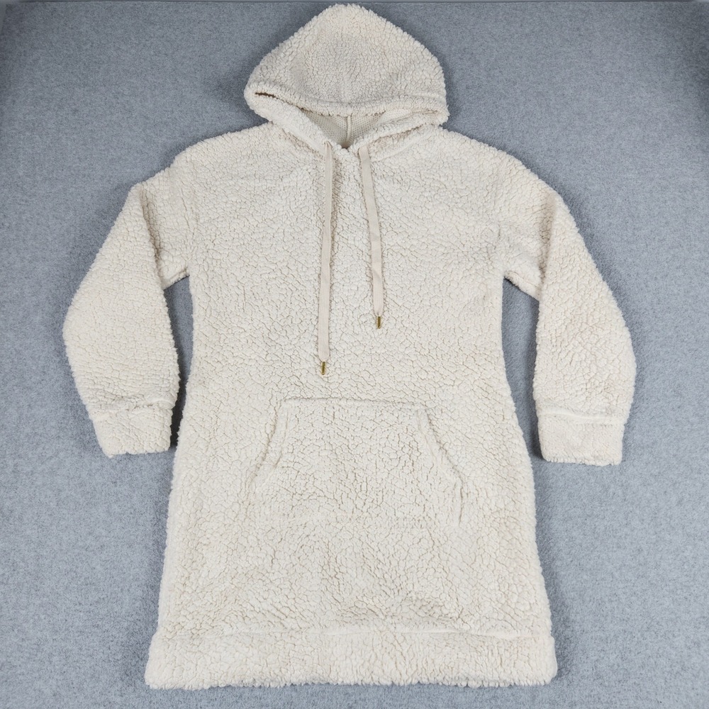 No Boundaries Tunic Hoodie Womens L Cream Sherpa Fleece Lined Cozy Warm Pullover